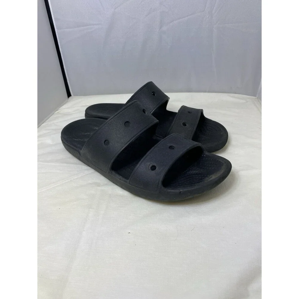 Crocs Sandals Mens Size 10 Womens 12 Black Two Strap Slide Beach Pool Shoes